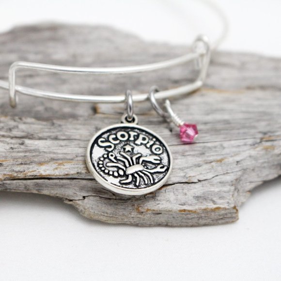 October Scorpio Adjustable Charm Bangle - Handmade Zodiac Bracelet - Picture 3 of 12